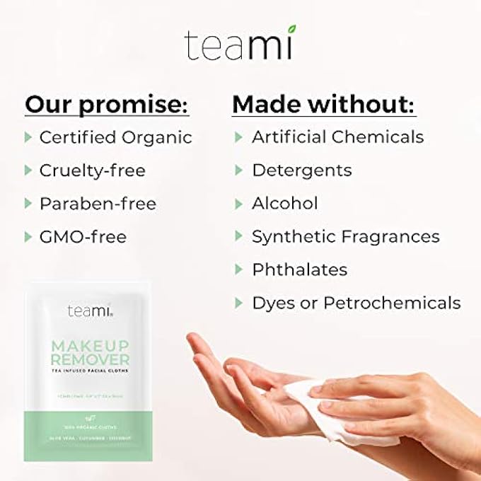 teami ORGANIC MAKEUP REMOVER CLOTHS - 24 INDIVIDUALLY WRAPPED TOWELETTES IN EACH PACK - Image 3